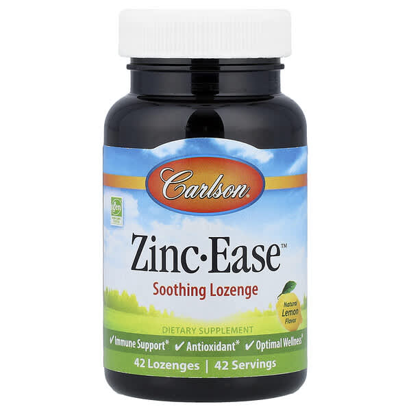 Carlson, Zinc-Ease™ Soothing Lozenge, Natural Lemon, 42 Lozenges