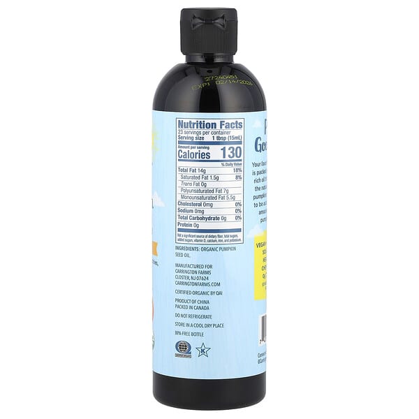 Alternative view of Carrington Farms, Organic Pumpkin Seed Oil, 12 fl oz (355 ml)