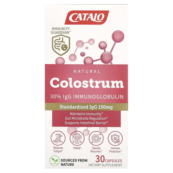 CATALO, Natural Colostrum 30% IgG Immunoglobulin, 30 Capsules (500 mg Per Capsule)