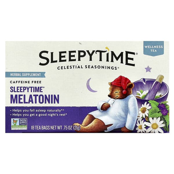 Celestial Seasonings, Wellness Tea, Sleepytime® Melatonin, Caffeine Free, 18 Tea Bags, 0.75 oz (21 g)