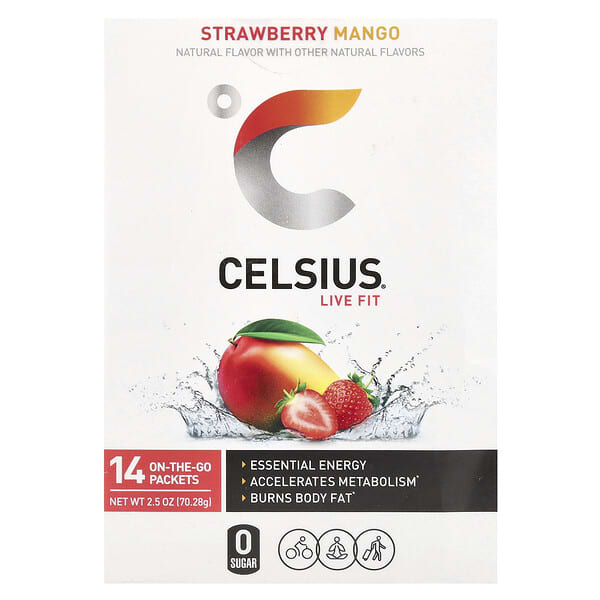 Celsius, Live Fit, Strawberry Mango, 14 On-The-Go-Packets, 0.18 oz (5.02 g) Each