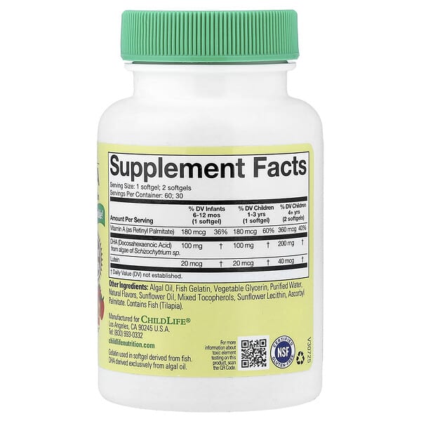 Alternative view of ChildLife Essentials, Algae DHA with Vitamin A & Lutein, Natural Berry, 60 Softgels