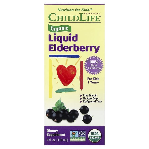 ChildLife Essentials, Organic Liquid Elderberry, For Kids 1 Year+, 4 fl oz (118 ml)