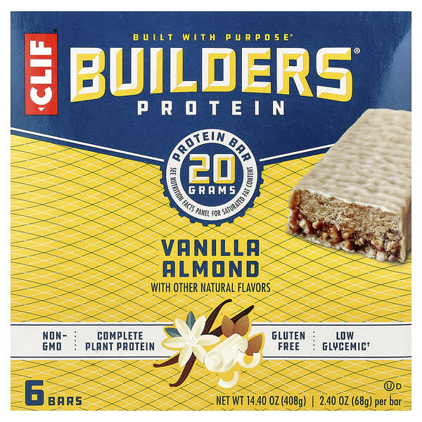 Clif Bar, Builders® Protein Bar, Vanilla Almond, 6 Bars, 2.4 oz (68 g) Each