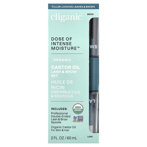 Cliganic, Dose of Intense Moisture™, Organic Castor Oil, Lash & Brow Set, 2 fl oz (60 ml)