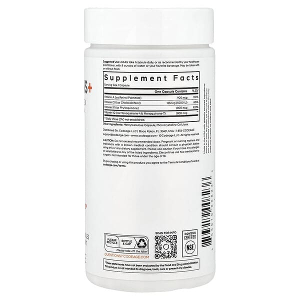 Alternative view of Codeage, A, D, K Vitamins+, 180 Vegetable Capsules