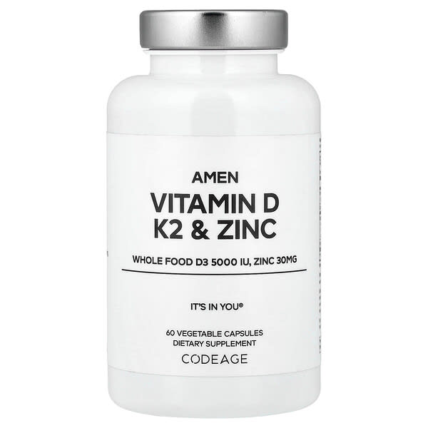 Codeage, Amen, Vitamin D, K2 & Zinc, 60 Vegetable Capsules