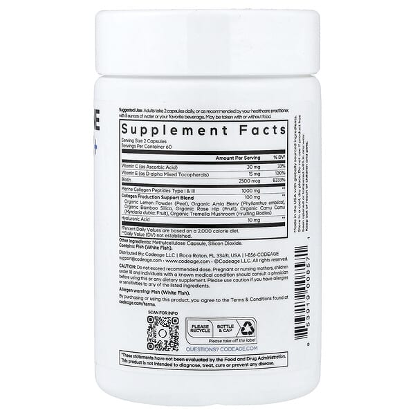 Alternative view of Codeage, Biotin Marine Collagen+, 120 Vegetable Capsules