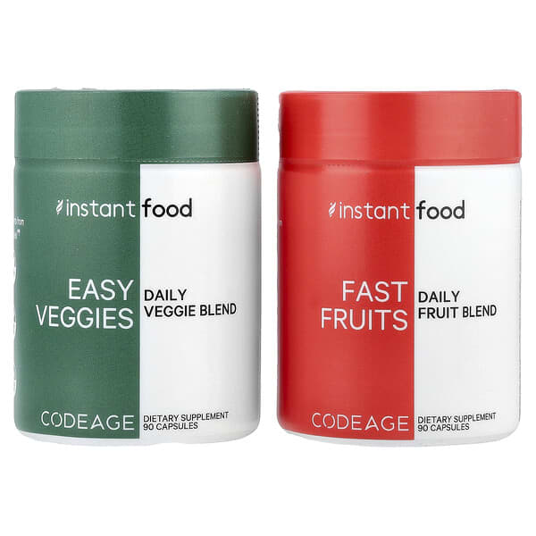 Codeage, Easy Veggies Daily Veggie Blend / Fast Fruits Daily Fruit Blend, 2 Bottles, 90 Capsules Each