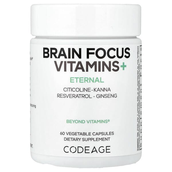 Codeage, Eternal, Brain Focus Vitamins+, 60 Vegetable Capsules