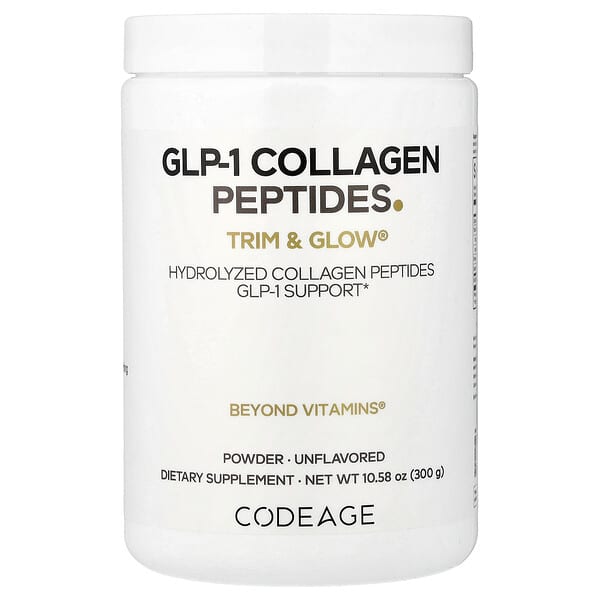Codeage, GLP-1 Collagen Peptides Powder, Trim & Glow®, Unflavored, 10.58 oz (300 g) 3 Codeage, GLP-1 Collagen Peptides Powder, Trim & Glow®, Unflavored, 10.58 oz (300 g)