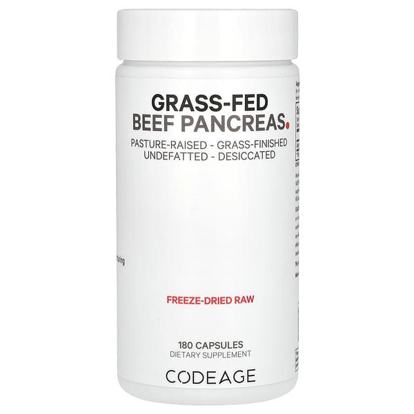 Codeage, Grass-Fed Beef Pancreas, 180 Capsules (500 mg per Capsule)