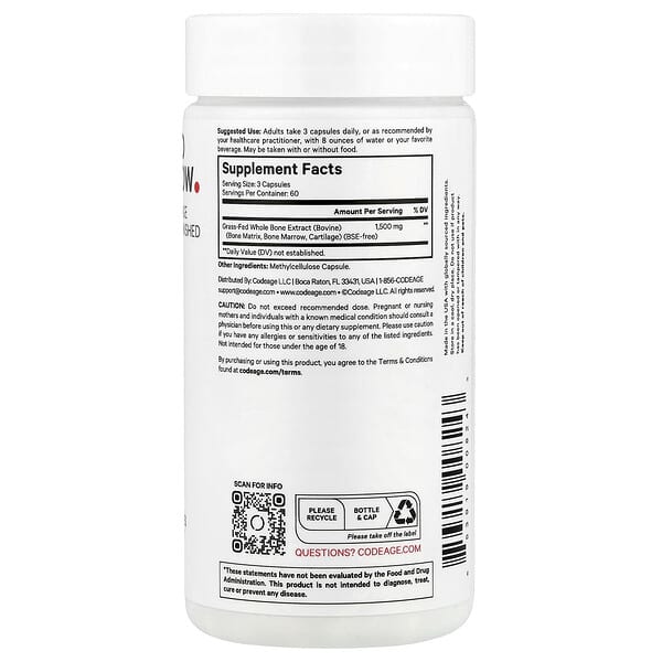 Alternative view of Codeage, Grass-Fed Bone Marrow, 180 Vegetable Capsules