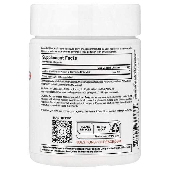 Alternative view of Codeage, Liposomal Acetyl L-Carnitine+, 90 Capsules (500 mg per Capsule)