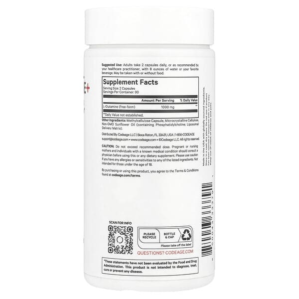 Alternative view of Codeage, Liposomal L-Glutamine+, 180 Vegetable Capsules (500 mg per Capsule)