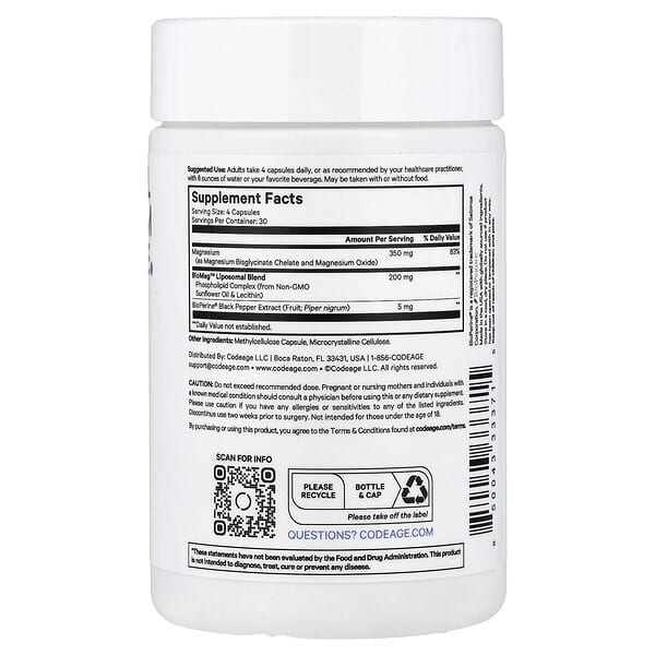 Alternative view of Codeage, Liposomal Magnesium Glycinate, 120 Vegetable Capsules