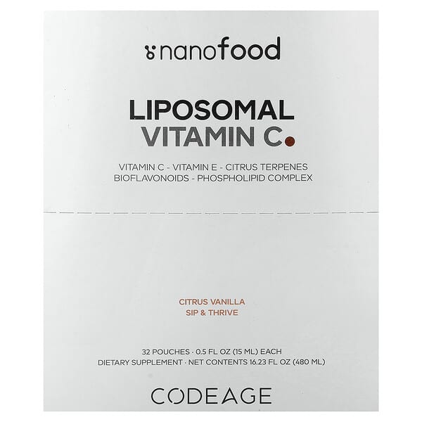 Codeage, Nanofood, Liposomal Vitamin C, Citrus Vanilla, 32 Pouches, 0.5 fl oz (15 ml) Each