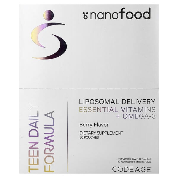 Codeage, Nanofood, Teen Daily Formula, Berry, 30 Pouches, 0.5 fl oz (15 ml) Each