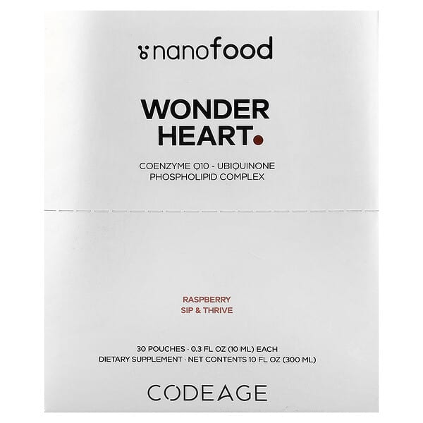 Codeage, Nanofood, Wonder Heart, Raspberry, 30 Pouches, 0.3 fl oz (10 ml) Each