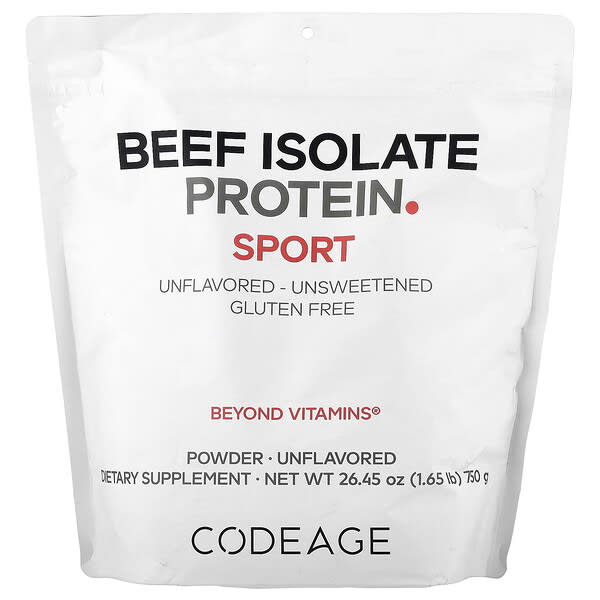 Codeage, Sport, Beef Isolate Protein Powder, Unflavored, 1.65 lb (750 g)