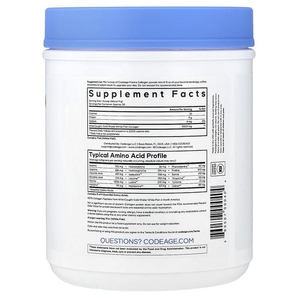 Alternative view of Codeage, Wild-Caught Marine Collagen Peptides Powder, Unflavored, 15.87 oz (450 g)
