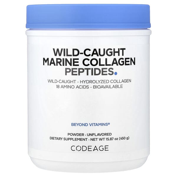 Codeage, Wild-Caught Marine Collagen Peptides Powder, Unflavored, 15.87 oz (450 g)