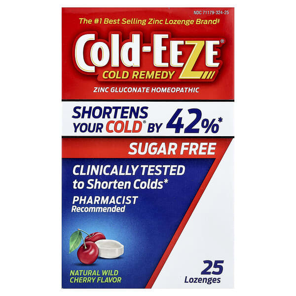Cold Eeze, Cold Remedy, Zinc Gluconate Homeopathic, Natural Wild Cherry, 25 Lozenges