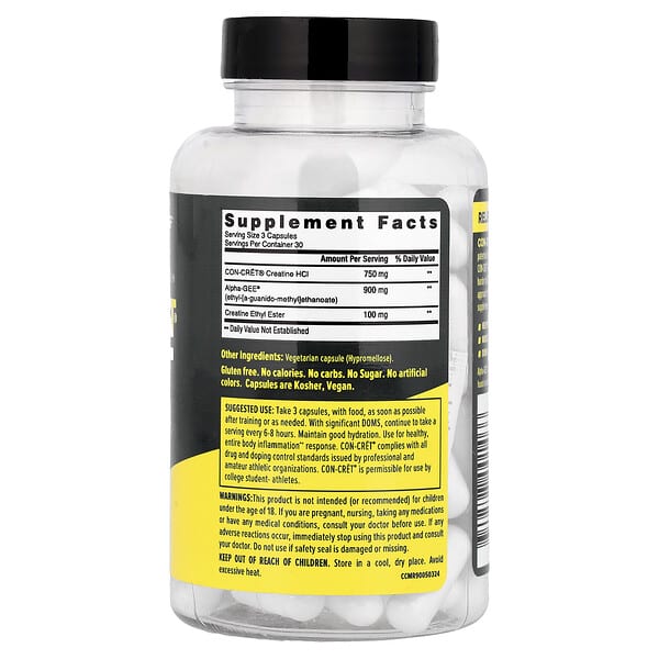 Alternative view of Con-Cret, Creatine HCl + Alpha Gee®, 90 Capsules