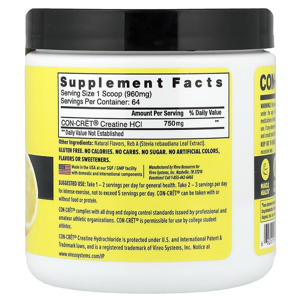 Alternative view of Con-Cret, Creatine HCl, Lemon-Lime, 2.2 oz (61.4 g)