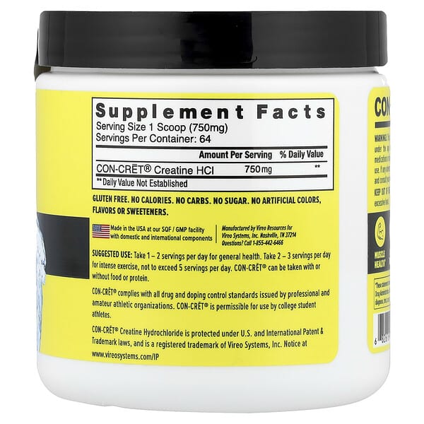 Alternative view of Con-Cret, Creatine HCl, Raw Tart, 1.69 oz (48 g)