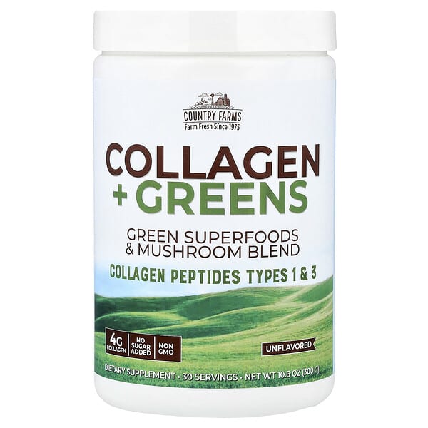 Country Farms, Collagen + Greens, Unflavored, 10.6 oz (300 g)