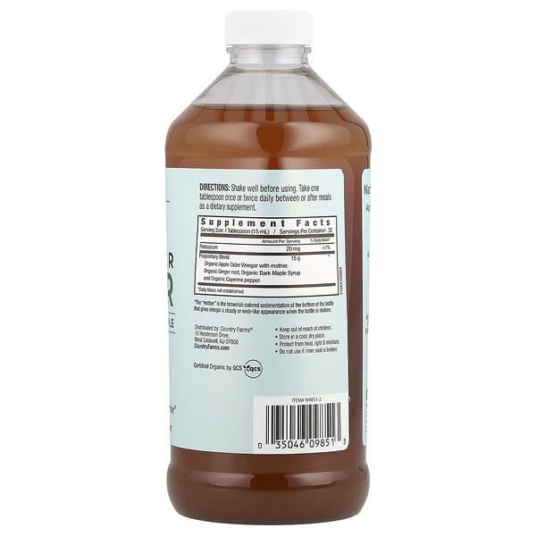 Alternative view of Country Farms, Organic Apple Cider Vinegar with Ginger, Cayenne & Maple, 16 fl oz (473 ml)