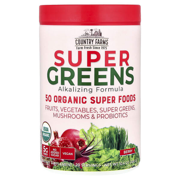 Country Farms, Super Greens, Alkalizing Formula, Berry, 10.6 oz (300 g)