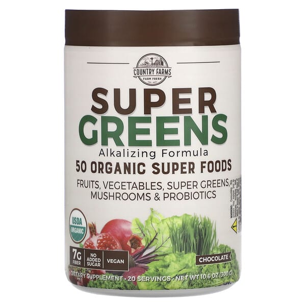 Country Farms, Super Greens, Alkalizing Formula, Chocolate, 10.6 oz (300 g)