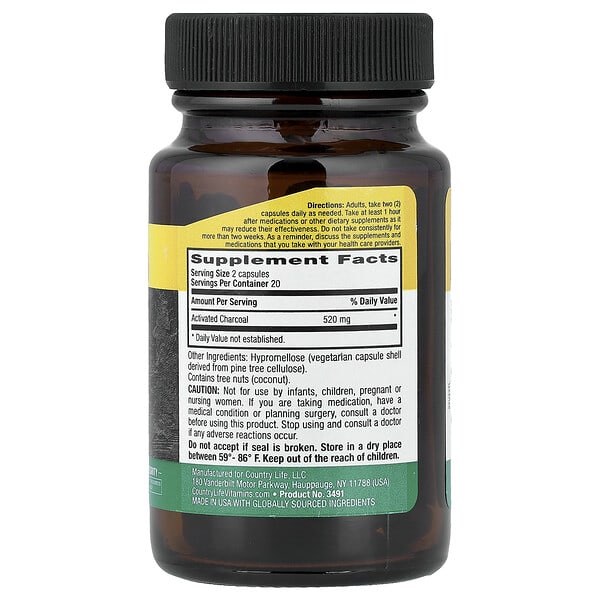 Alternative view of Country Life, Activated Charcoal, Coconut, 40 Vegan Capsules (260 mg per Capsule)