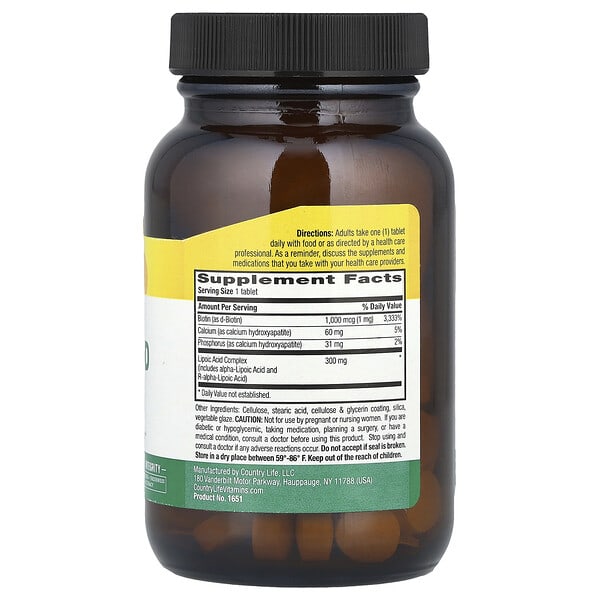 Alternative view of Country Life, Active Lipoic Acid, 60 Tablets