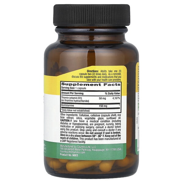 Alternative view of Country Life, Benfotiamine with Thiamin, 150 mg, 60 Vegan Capsules