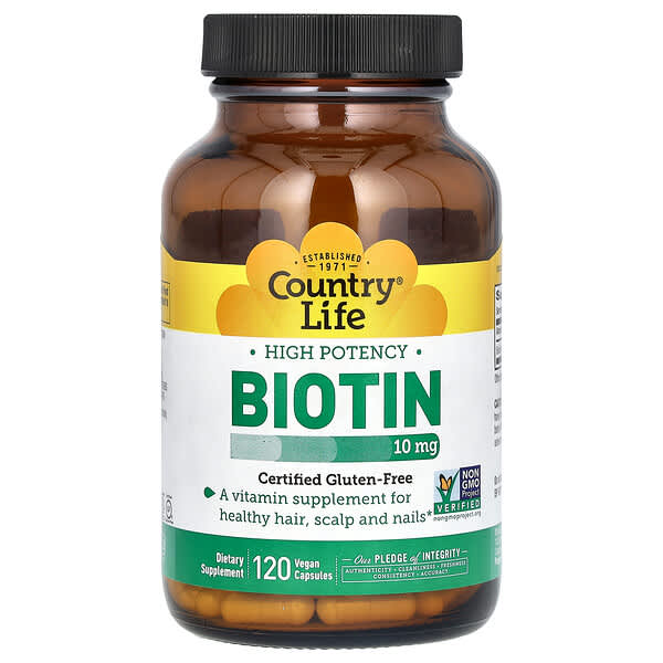 Country Life, Biotin, High Potency , 10 mg, 120 Vegan Capsules