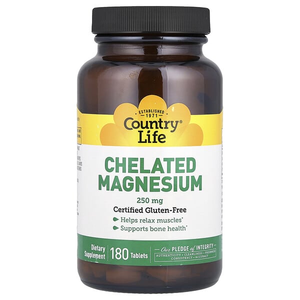 Country Life, Chelated Magnesium, 250 mg, 180 Tablets