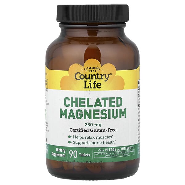 Country Life, Chelated Magnesium , 250 mg , 90 Tablets