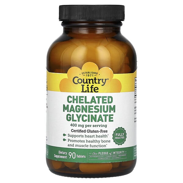 Country Life, Chelated Magnesium Glycinate, 90 Tablets (133 mg per Tablet)