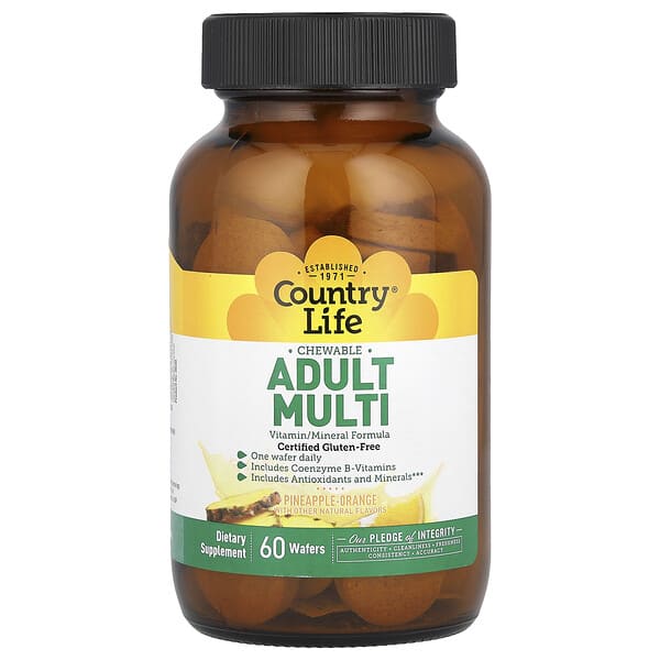 Country Life, Chewable Adult Multi, Pineapple-Orange, 60 Wafers 2 Country Life, Chewable Adult Multi, Pineapple-Orange, 60 Wafers