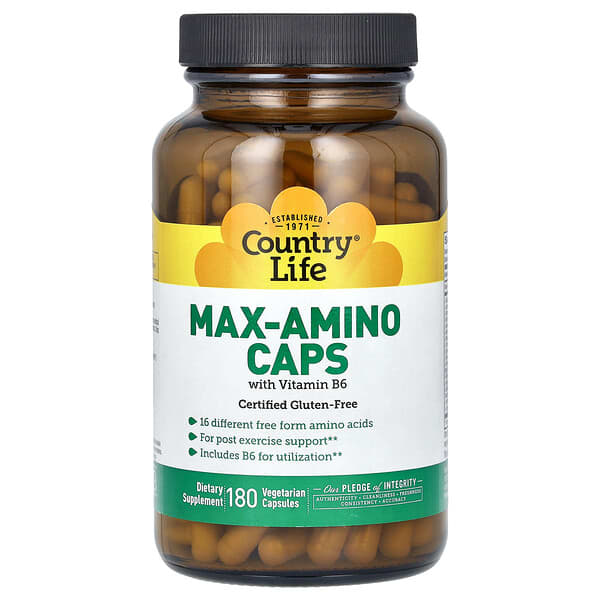 Country Life, Max-Amino Caps with Vitamin B-6, 180 Vegetarian Capsules