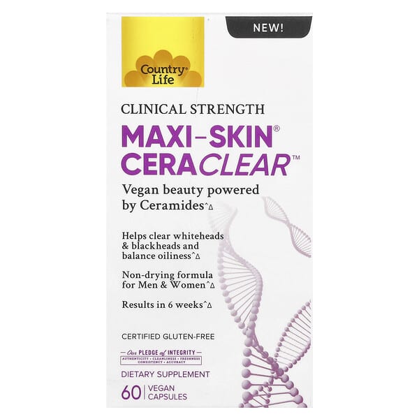 Country Life, Maxi-Skin® Cera Clear™, 60 Vegan Capsules 2 Country Life, Maxi-Skin® Cera Clear™, 60 Vegan Capsules