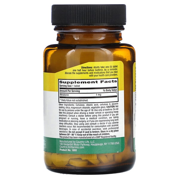 Alternative view of Country Life, Melatonin, Rapid Release, 1 mg, 120 Tablets