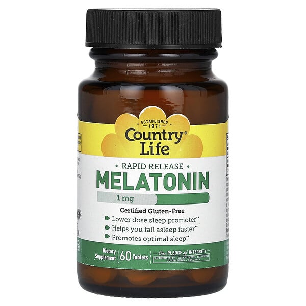 Country Life, Melatonin, Rapid Release , 1 mg, 60 Tablets 4 Country Life, Melatonin, Rapid Release , 1 mg, 60 Tablets