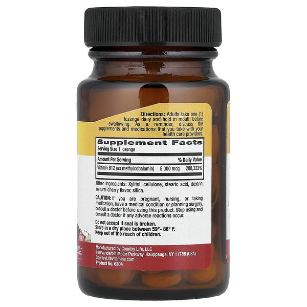 Alternative view of Country Life, Methyl B12, Cherry, 5,000 mcg, 60 Lozenges