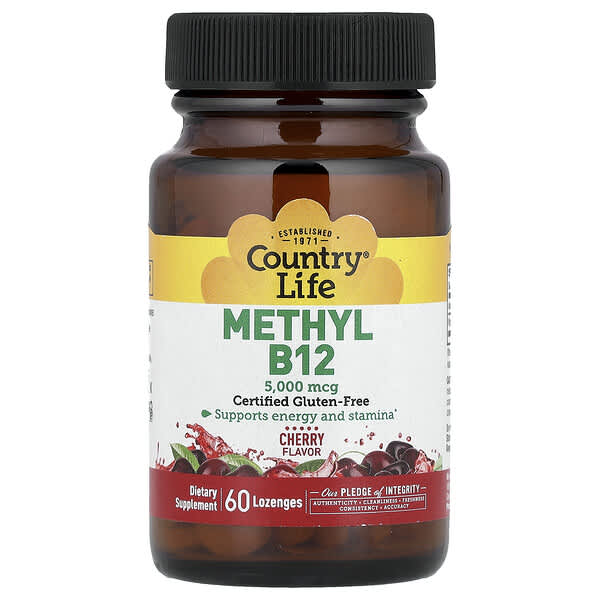 Country Life, Methyl B12, Cherry, 5,000 mcg, 60 Lozenges 4 Country Life, Methyl B12, Cherry, 5,000 mcg, 60 Lozenges