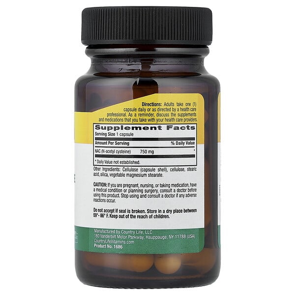 Alternative view of Country Life, NAC, 750 mg, 30 Vegan Capsules