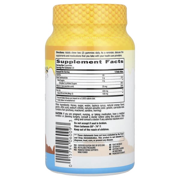 Alternative view of Country Life, Omega-3 Honey Gummies, Natural Orange, 60 Gummies